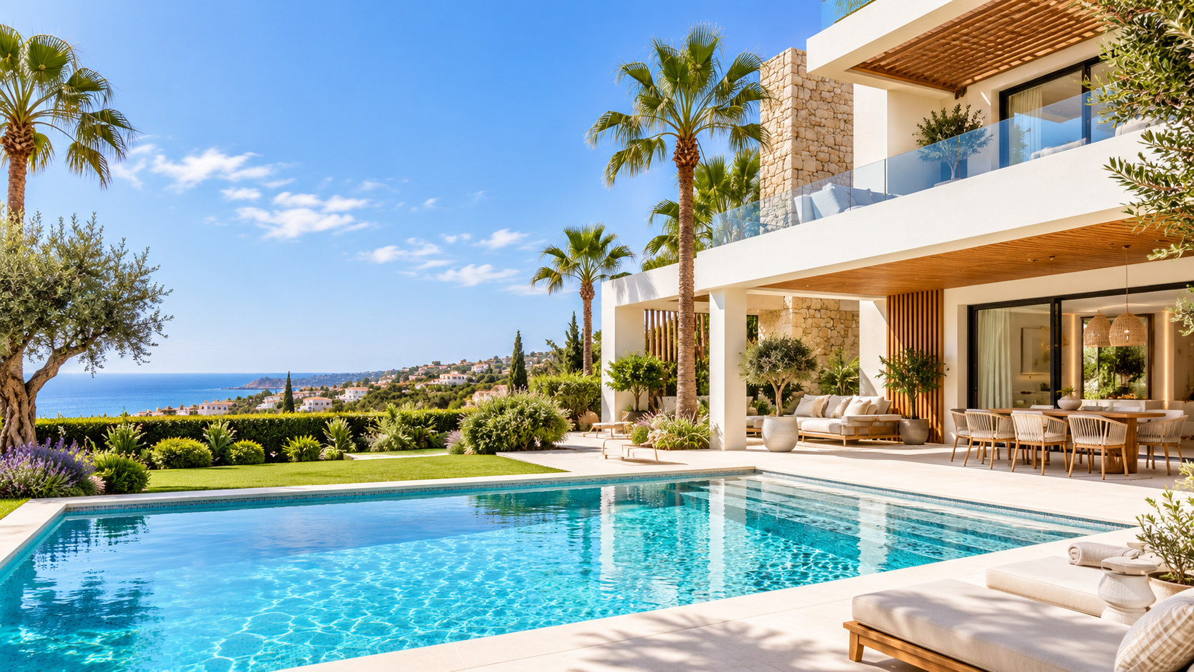 Imagen ilustrativa de villa mediterránea con jardín y piscina